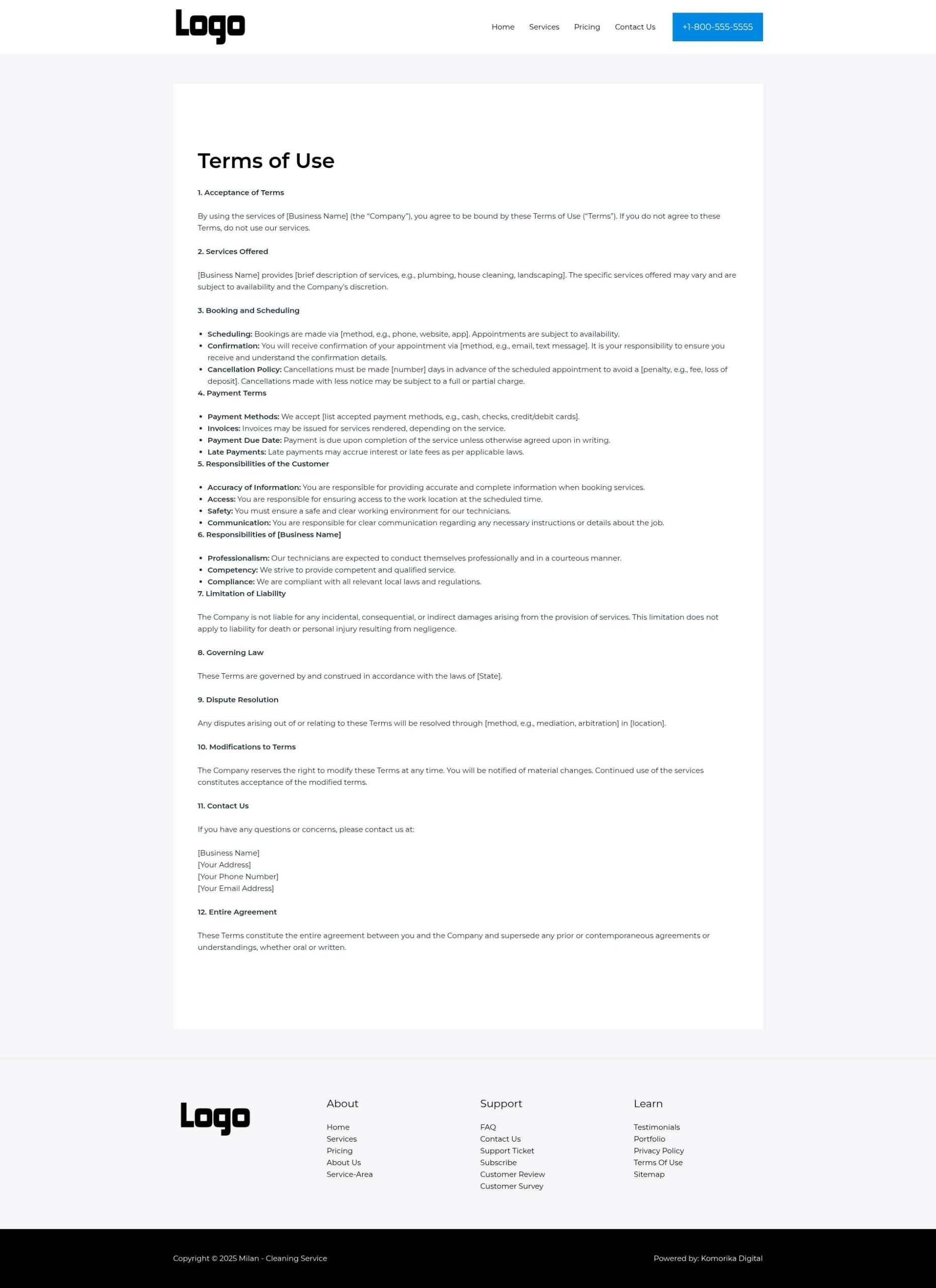 Terms of Use - Milan - Sapphire - Cleaning Services